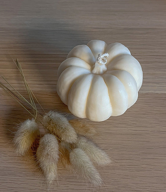 Stort Autumn græskarlys håndlavet i hvid sojavoks